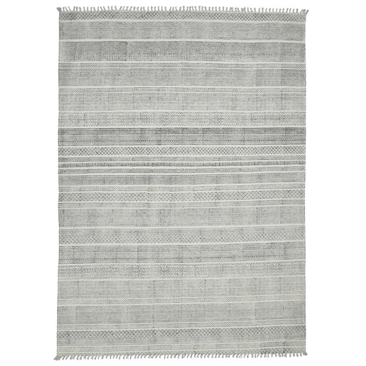 2' x 3' Black and Gray Geometric Flatweave Handmade Distressed Area Rug with Fringe
