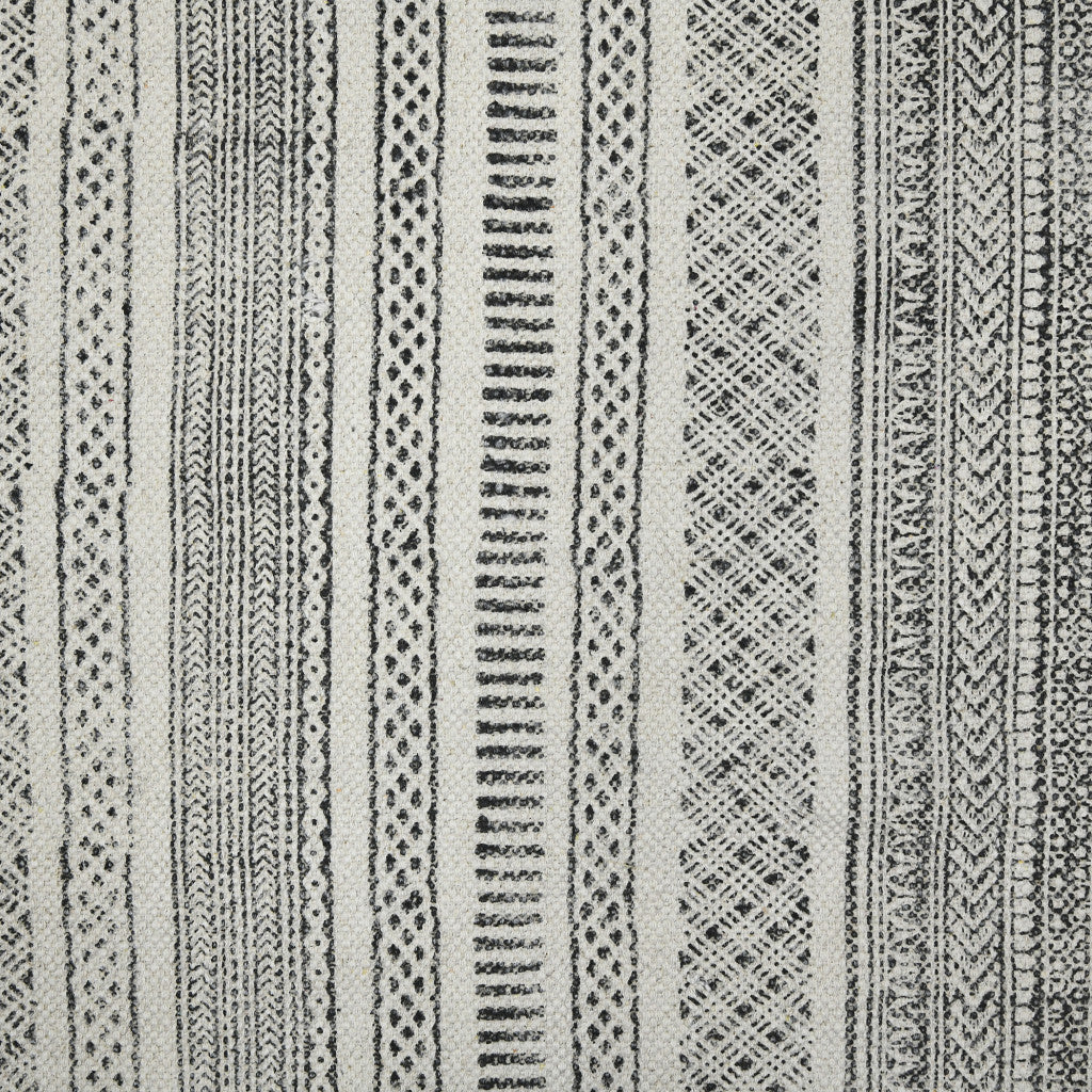 2' x 3' Black and Gray Geometric Flatweave Handmade Distressed Area Rug with Fringe