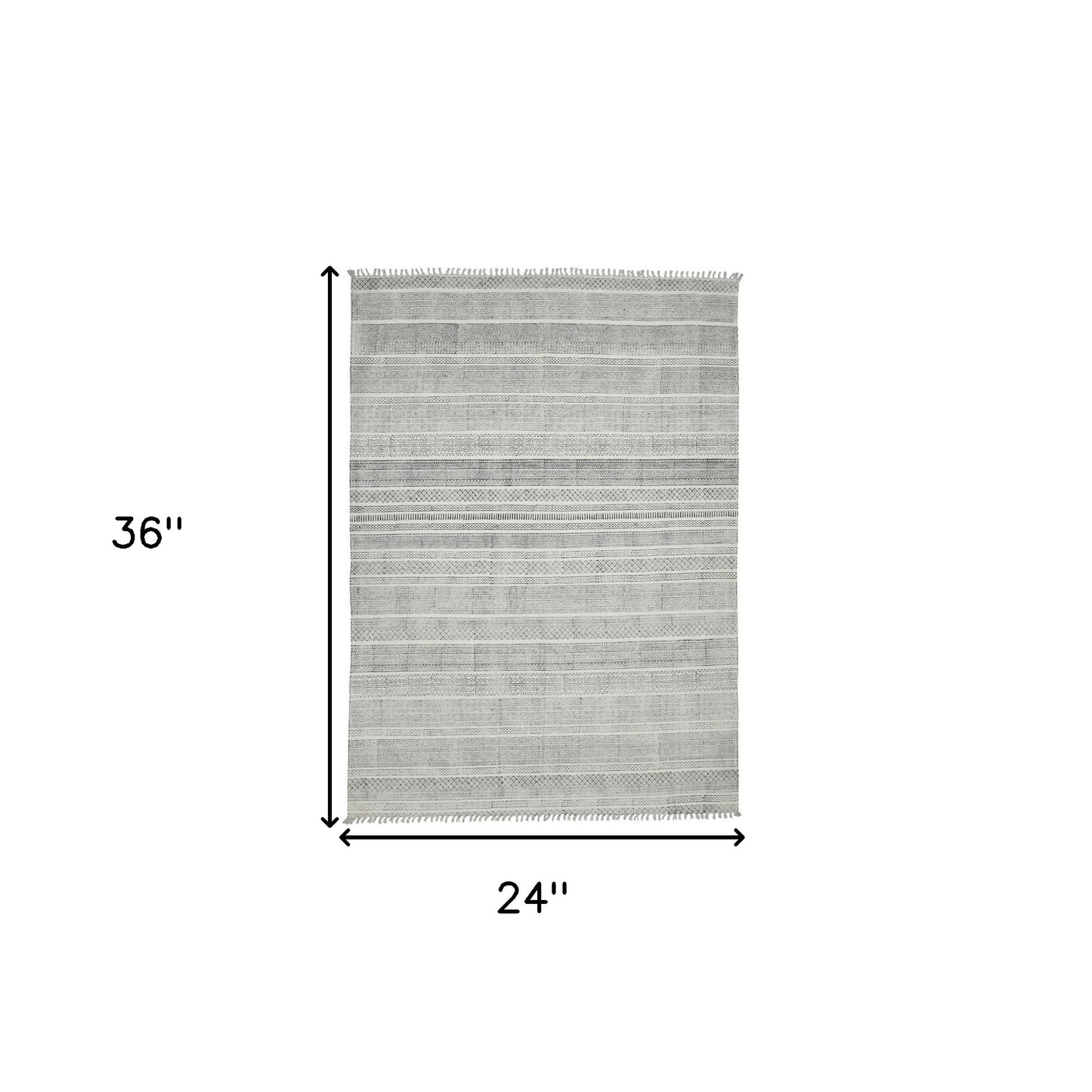 2' x 3' Black and Gray Geometric Flatweave Handmade Distressed Area Rug with Fringe