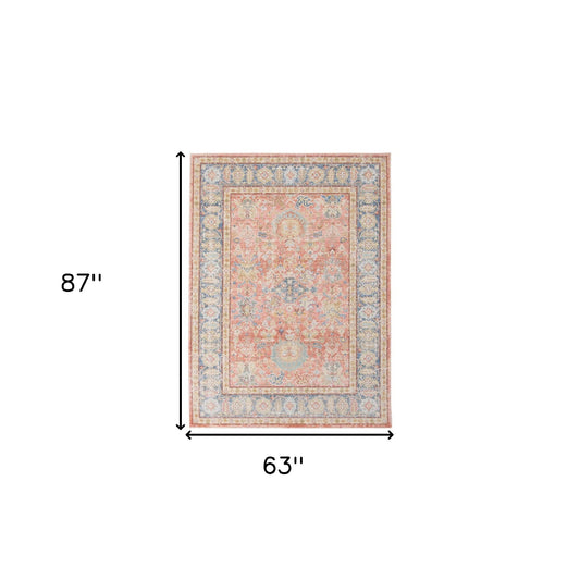 5' x 7' Coral Floral Power Loom Area Rug