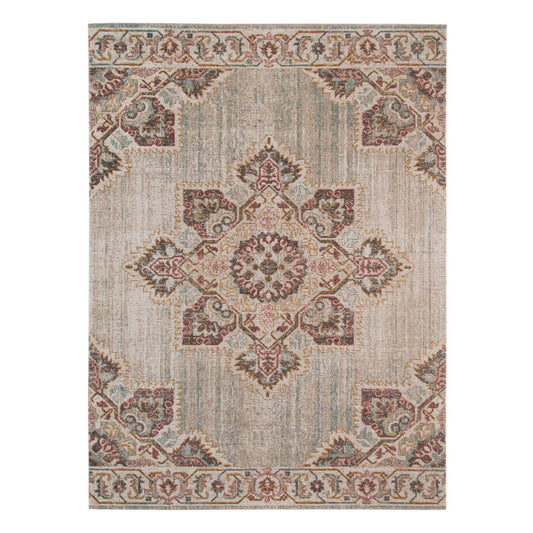 5' x 7' Beige Medallion Power Loom Area Rug With Fringe