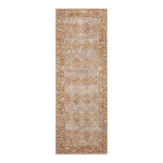 7' Beige Southwestern Power Loom Runner Rug With Fringe