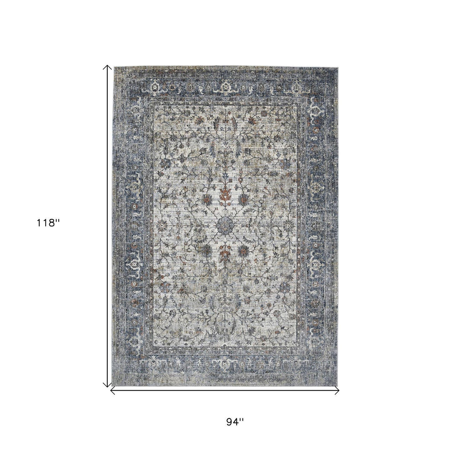 8' x 10' Gray and Ivory Oriental Power Loom Area Rug