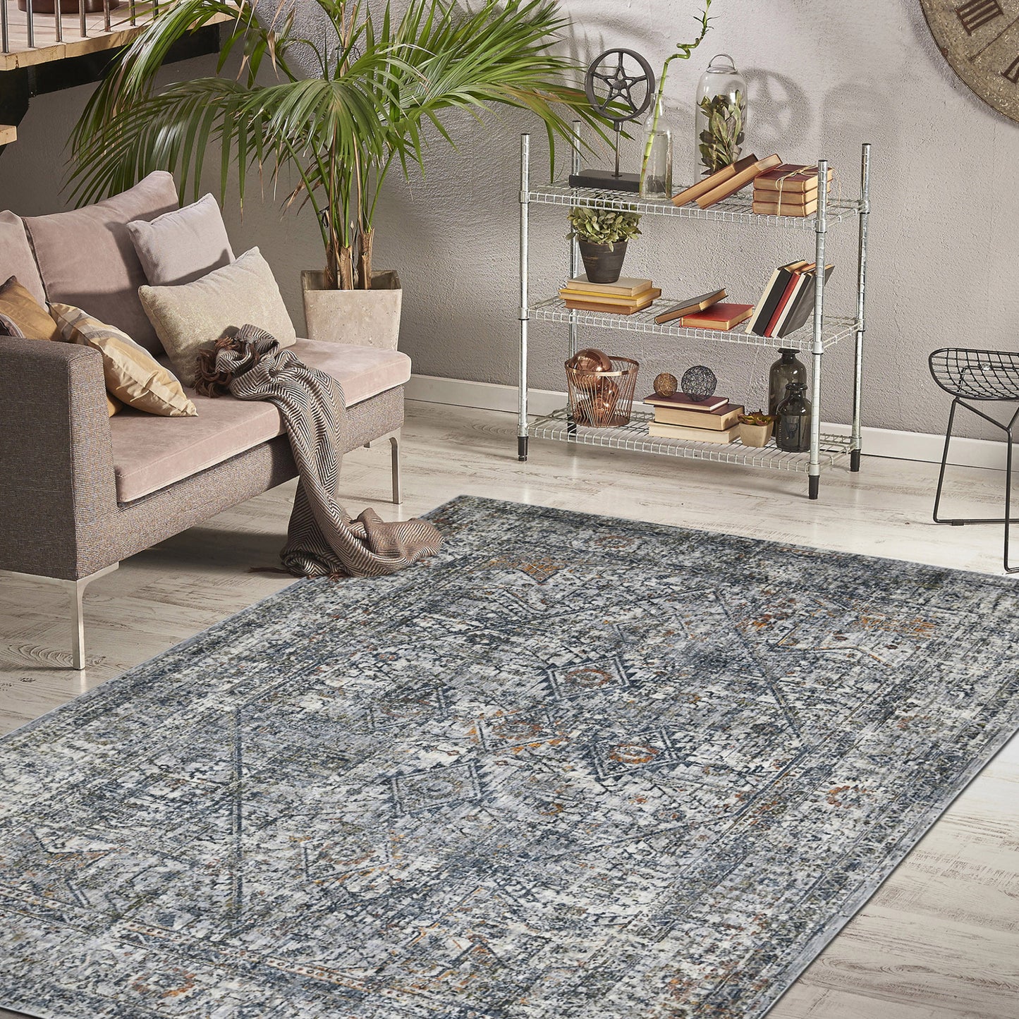 9' x 12' Gray and Ivory Oriental Power Loom Area Rug