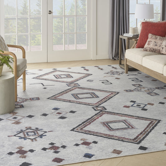 8' x 10' Gray and Brown Geometric Power Loom Washable Area Rug