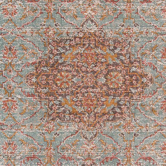 7' x 9' Sea Green Medallion Power Loom Area Rug With Fringe