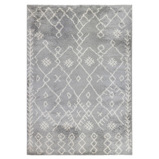 2' x 3' Gray and Ivory Geometric Shag Area Rug