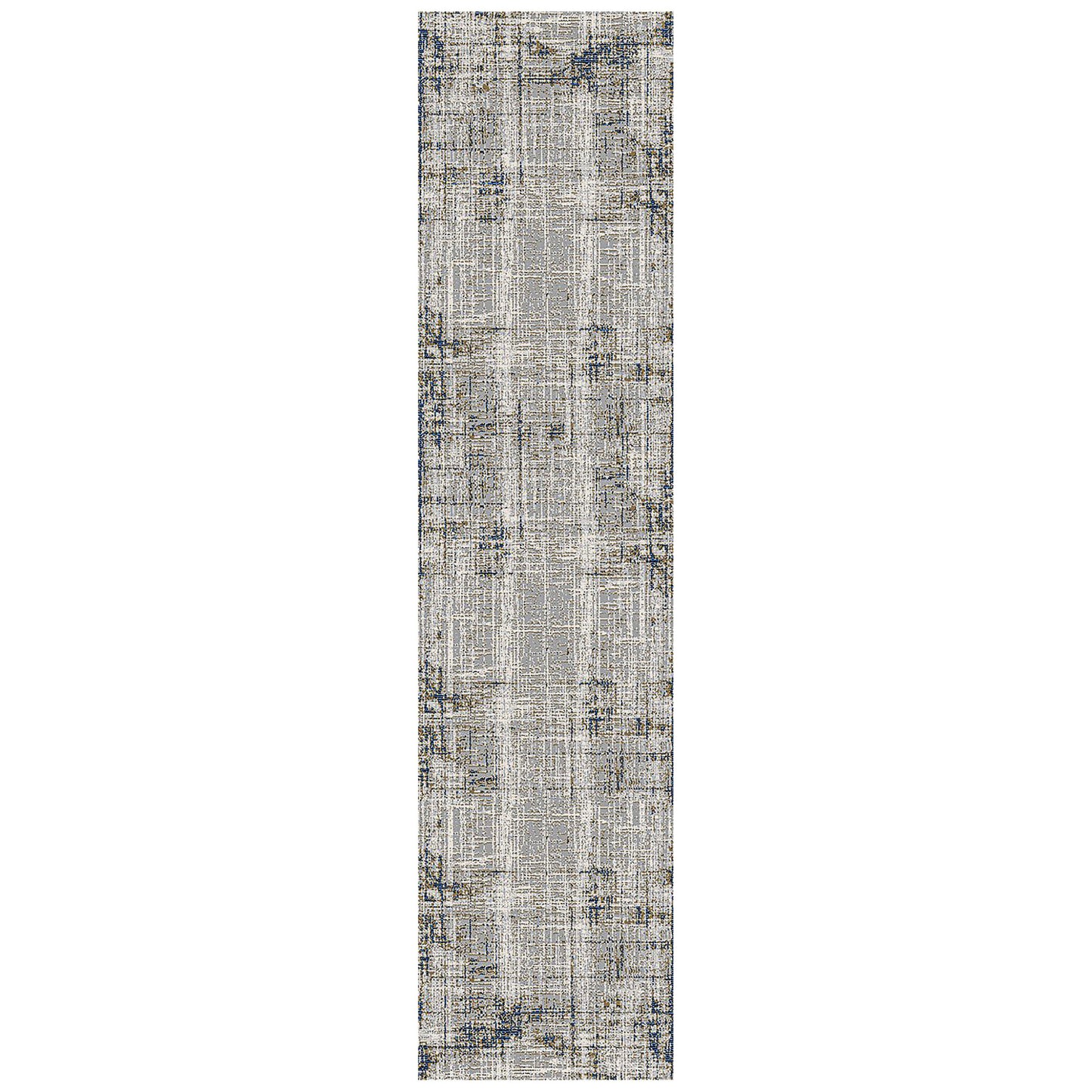 10' Gray and Gold Abstract Power Loom Runner Rug