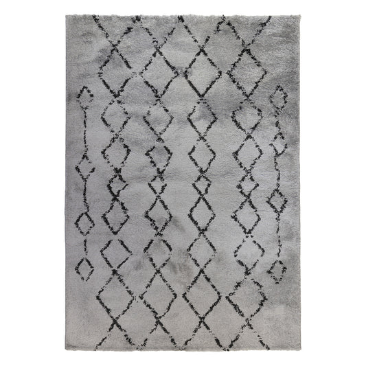 10' Gray and Black Geometric Shag Runner Rug