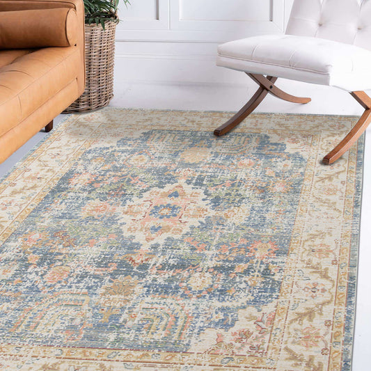 8' x 10' Blue Floral Power Loom Area Rug