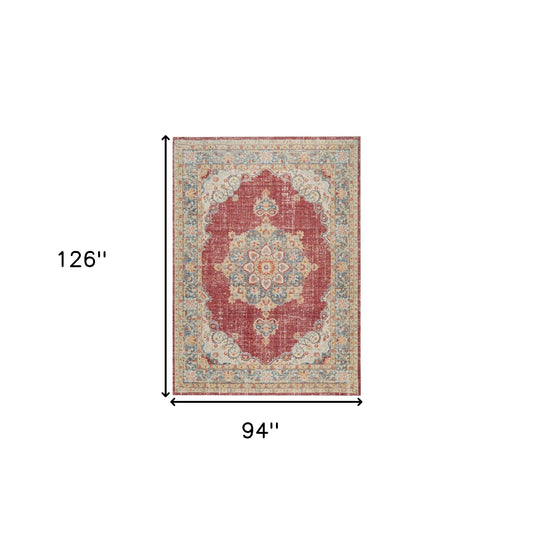 8' x 10' Red Medallion Power Loom Area Rug