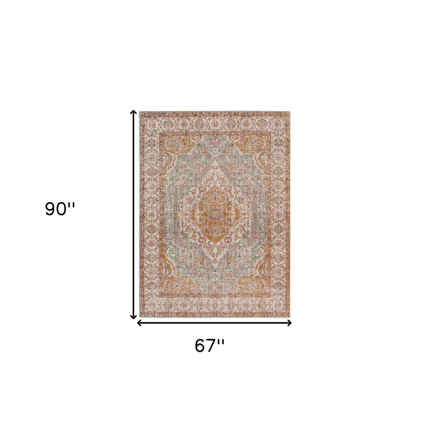 5' x 7' Blue Oriental Power Loom Area Rug With Fringe