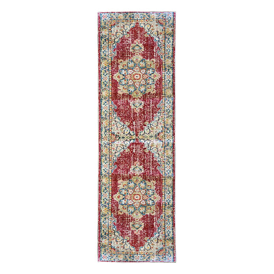 8' Red Medallion Power Loom Runner Rug