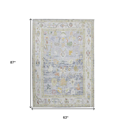 5' x 7' Blue Floral Power Loom Area Rug
