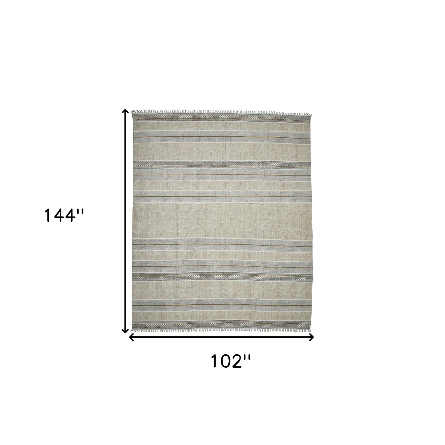 8' X 12' Brown Geometric Flatweave Handmade Distressed Area Rug With Fringe