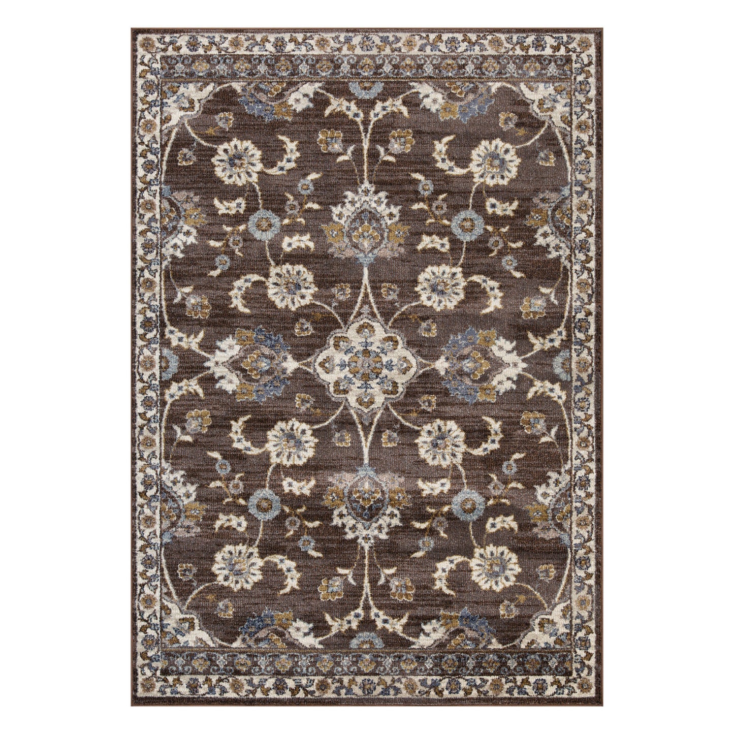 9' x 12' Brown Floral Power Loom Area Rug With Fringe