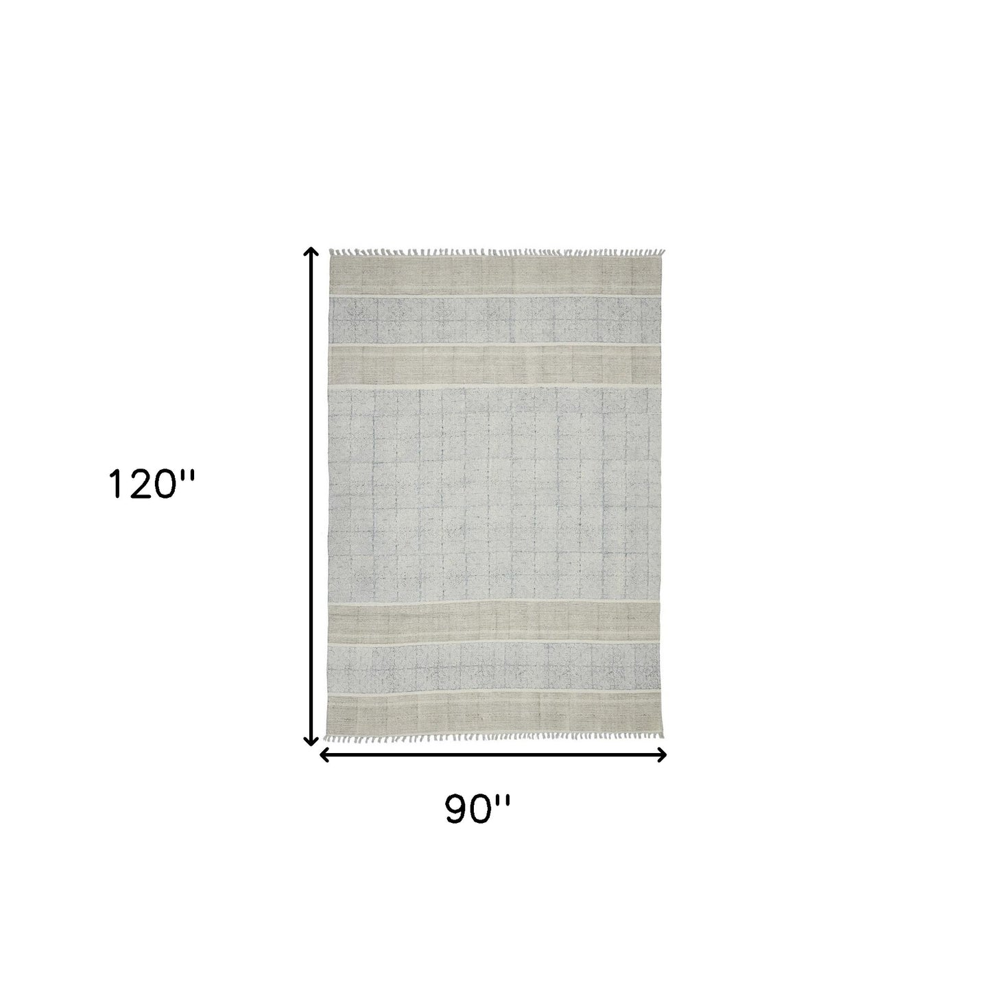 7' x 10' Blue Oriental Flatweave Handmade Distressed Area Rug With Fringe