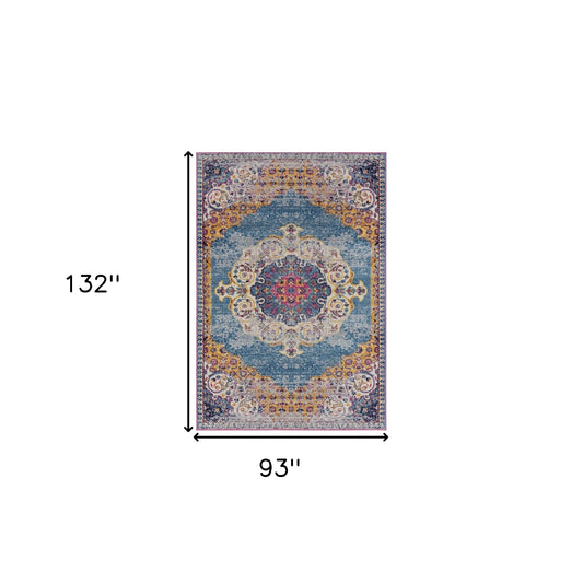 8' x 10' Blue and Orange Medallion Power Loom Area Rug
