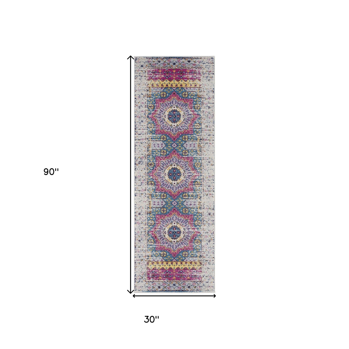 7' Pink and Ivory Medallion Power Loom Runner Rug