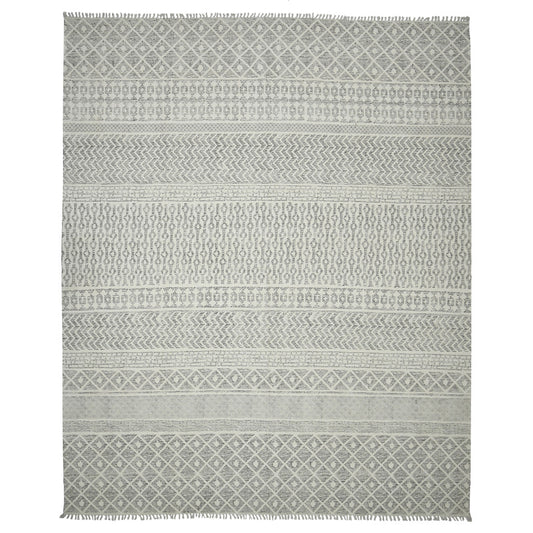 7' x 10' Gray Geometric Flatweave Handmade Distressed Area Rug With Fringe