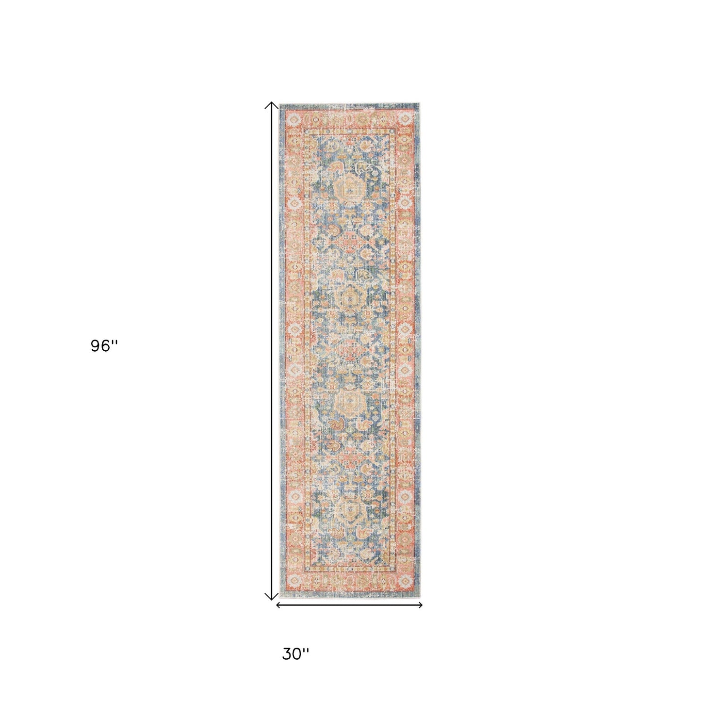 8' Blue Floral Power Loom Runner Rug