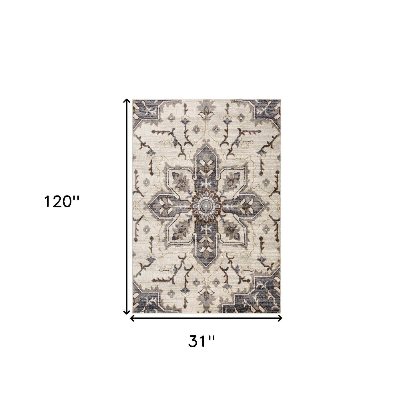 10' Ivory and Blue Medallion Power Loom Runner Rug