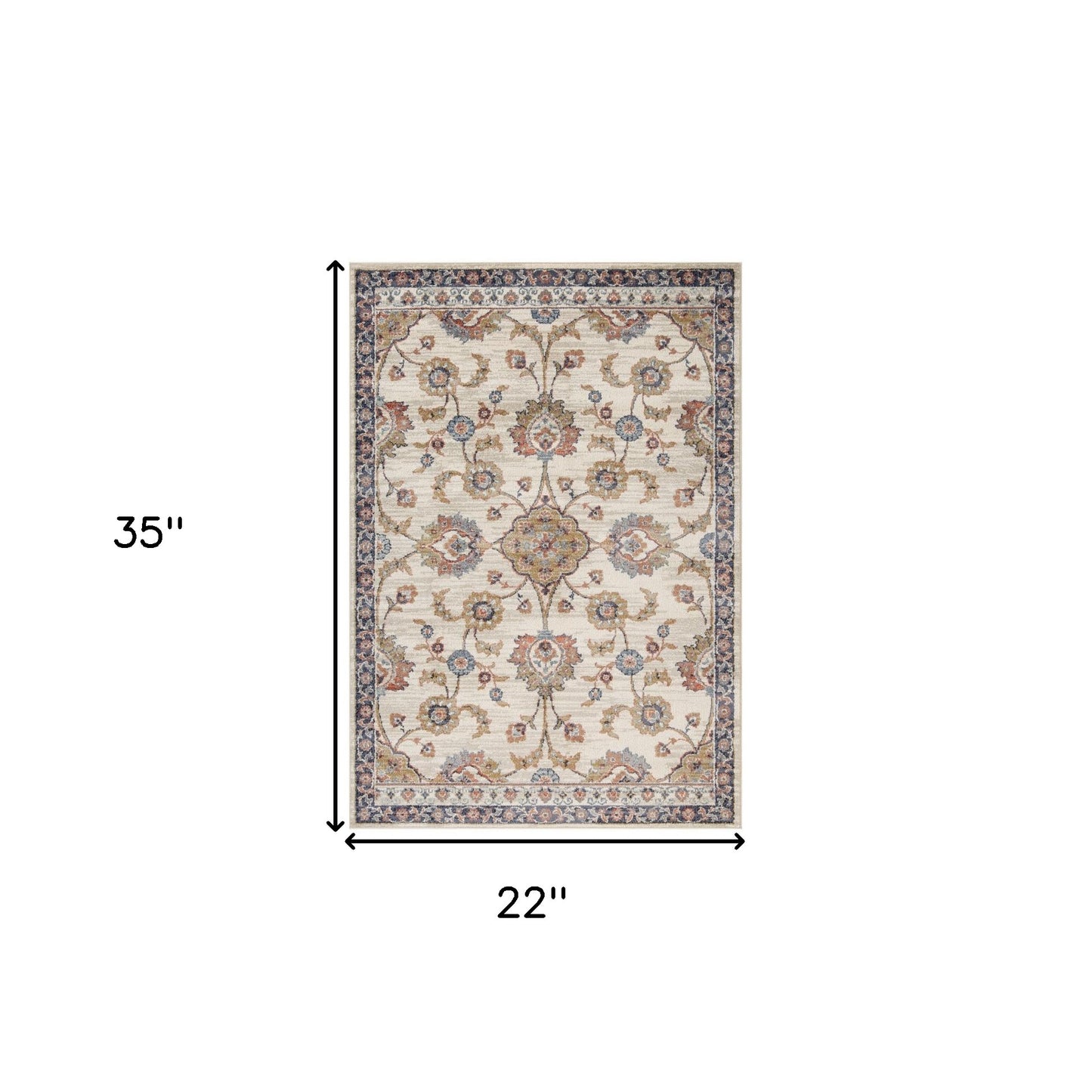 2' x 3' Ivory Floral Power Loom Area Rug