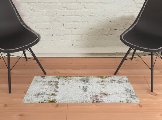 2' x 3' Red and Ivory Abstract Power Loom Area Rug