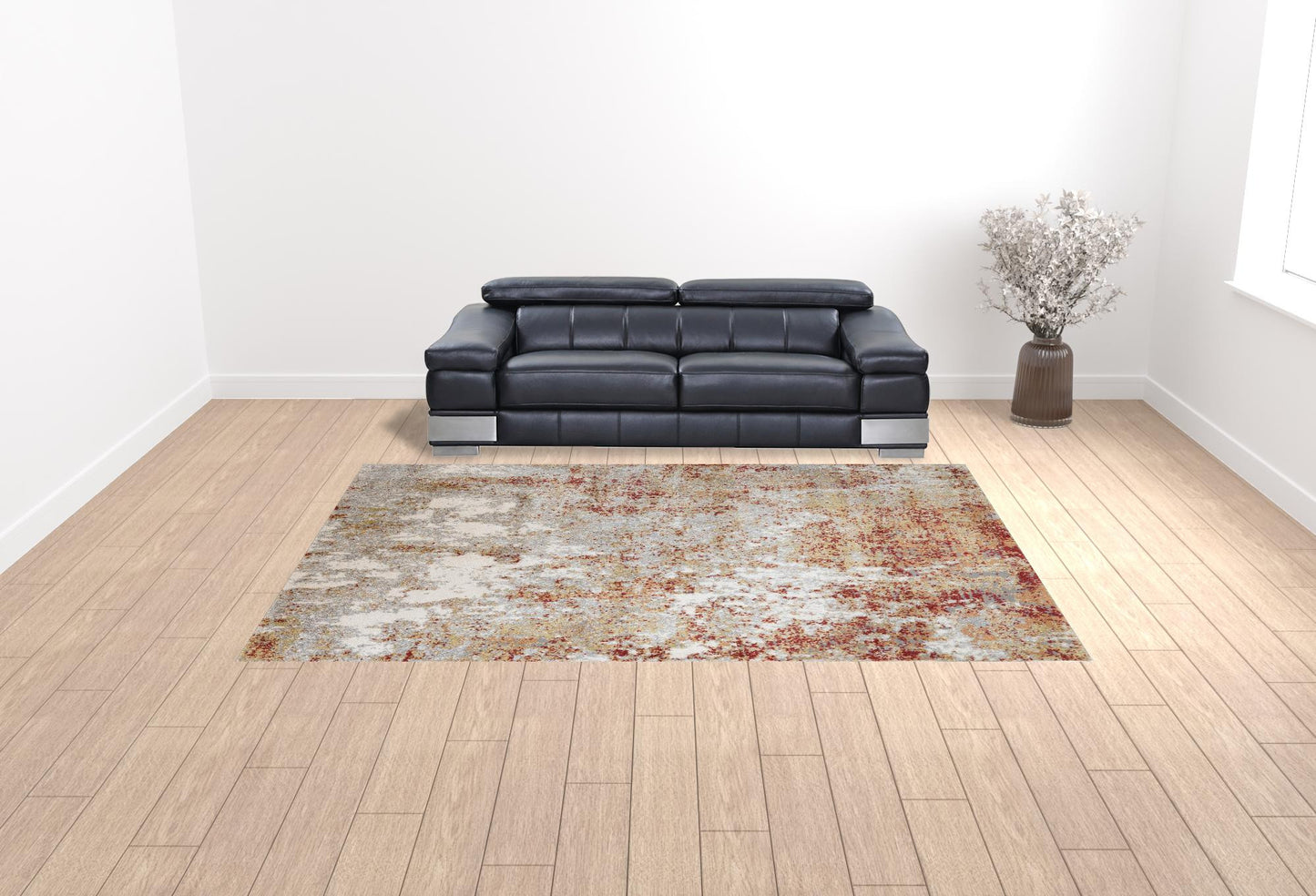 9' x 12' Gray and Red Abstract Power Loom Area Rug