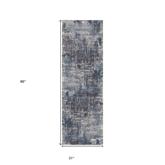 8' Gray and Orange Abstract Power Loom Runner Rug