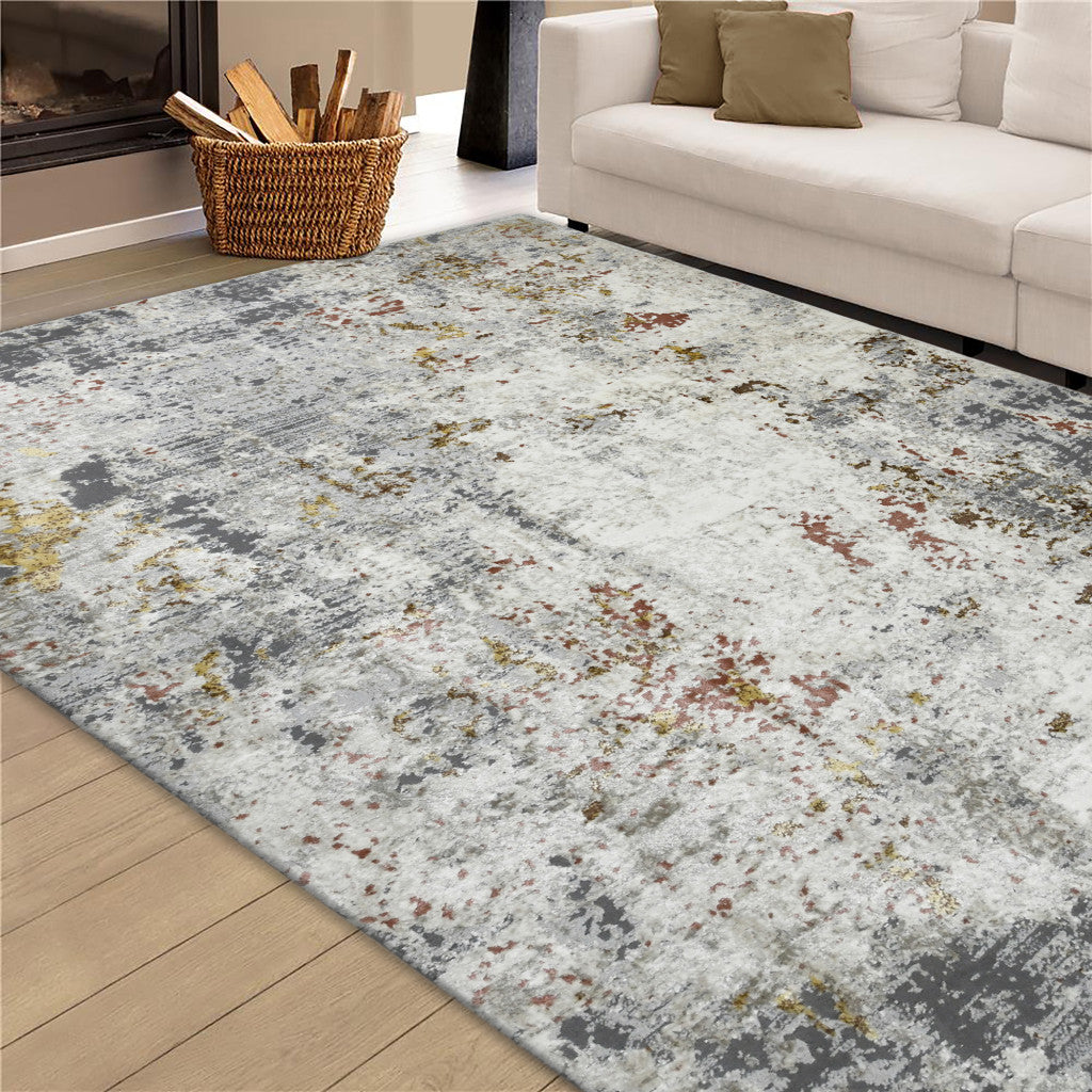 5' x 8' Gray and Ivory Abstract Power Loom Area Rug