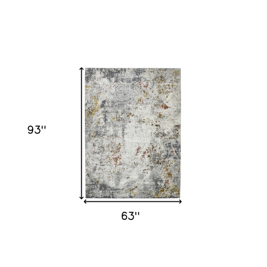 5' x 8' Gray and Ivory Abstract Power Loom Area Rug