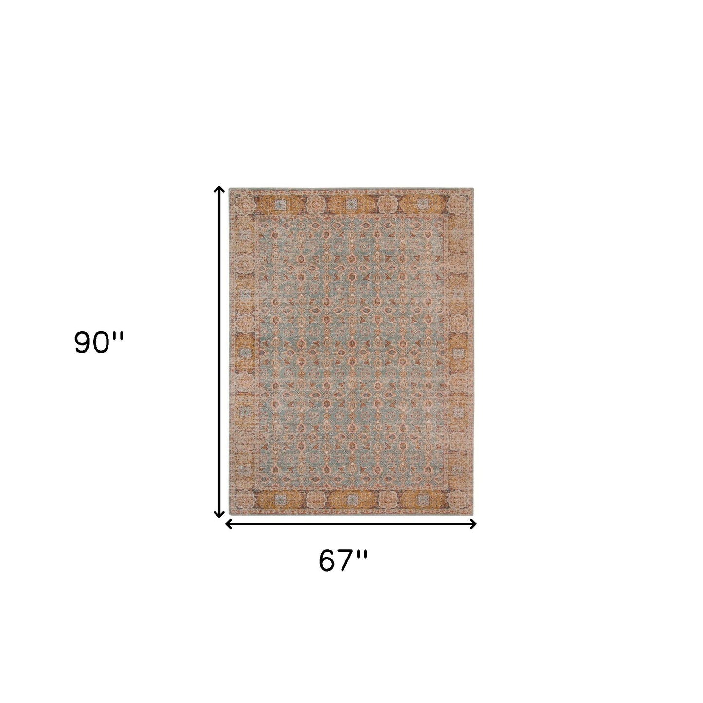 5' x 7' Teal Blue Floral Power Loom Area Rug With Fringe