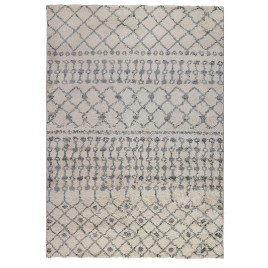 5' x 8' Gray and Ivory Geometric Shag Area Rug