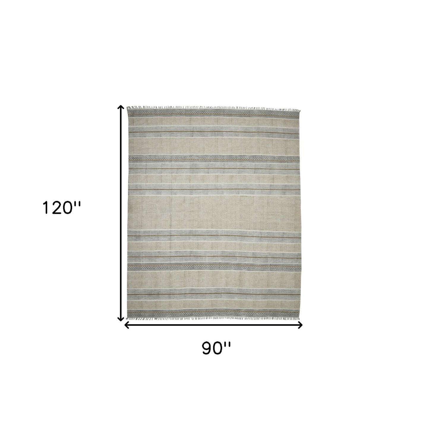 7' x 10' Brown Geometric Flatweave Handmade Distressed Area Rug With Fringe