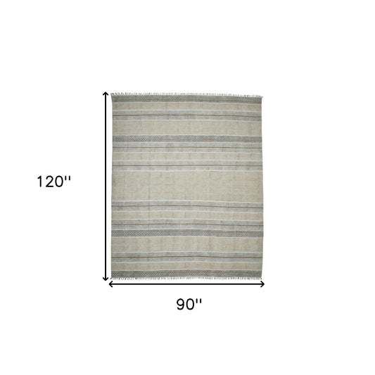 7' x 10' Brown Geometric Flatweave Handmade Distressed Area Rug With Fringe