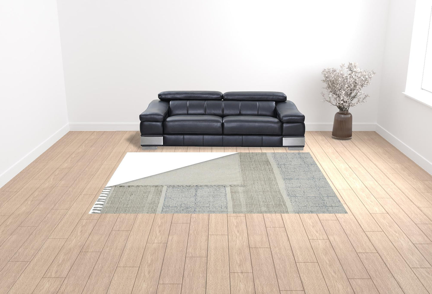 8' X 12' Blue Oriental Flatweave Handmade Distressed Area Rug With Fringe