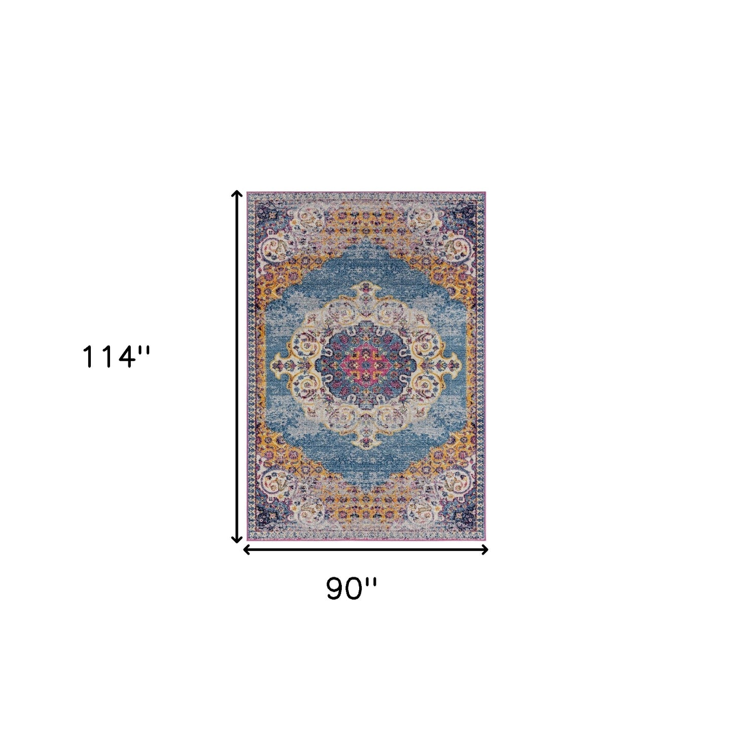 7' x 9' Blue and Orange Medallion Power Loom Area Rug