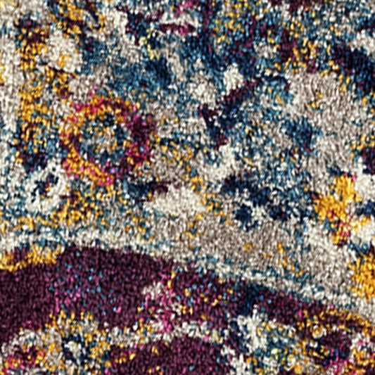 6' Blue and Orange Round Moroccan Power Loom Area Rug
