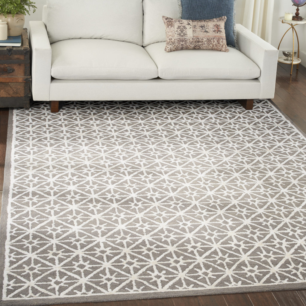 8' x 10' Gray and Ivory Geometric Hand Tufted Area Rug
