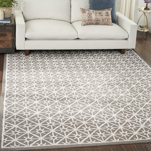 8' x 10' Gray and Ivory Geometric Hand Tufted Area Rug