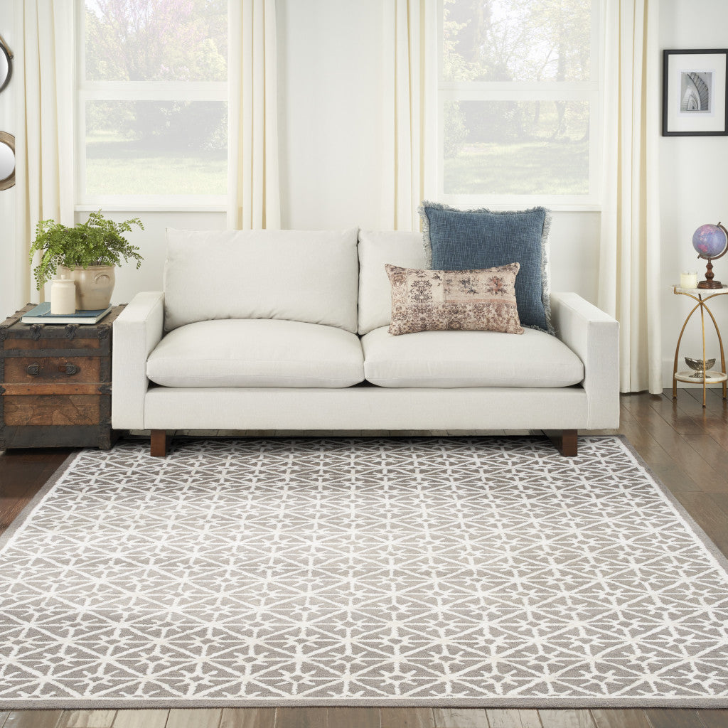 8' x 10' Gray and Ivory Geometric Hand Tufted Area Rug