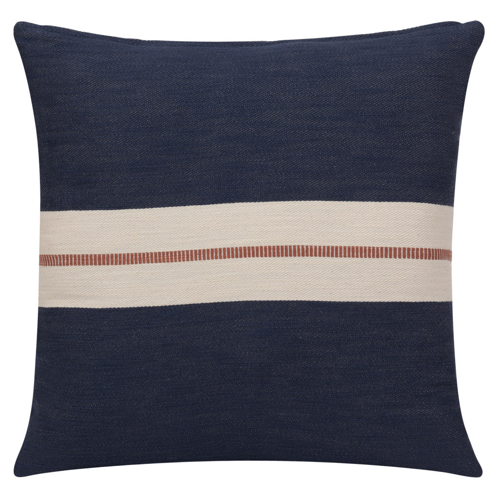 20" X 20" Blue Striped Cotton Zippered Pillow