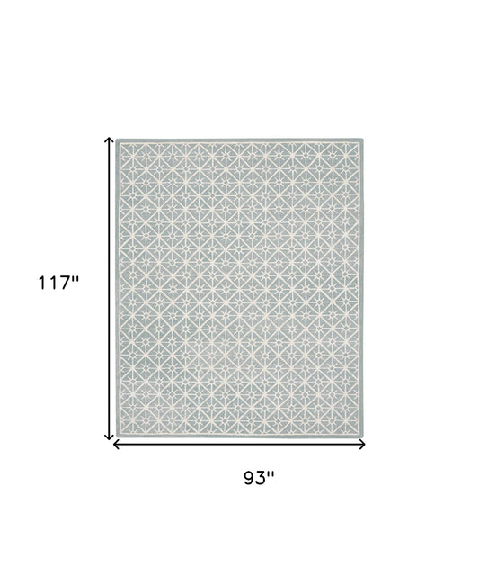 8' x 10' Light Blue and White Geometric Hand Tufted Area Rug