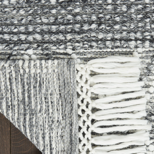 8' x 11' Gray and Ivory Geometric Hand Woven Area Rug With Fringe