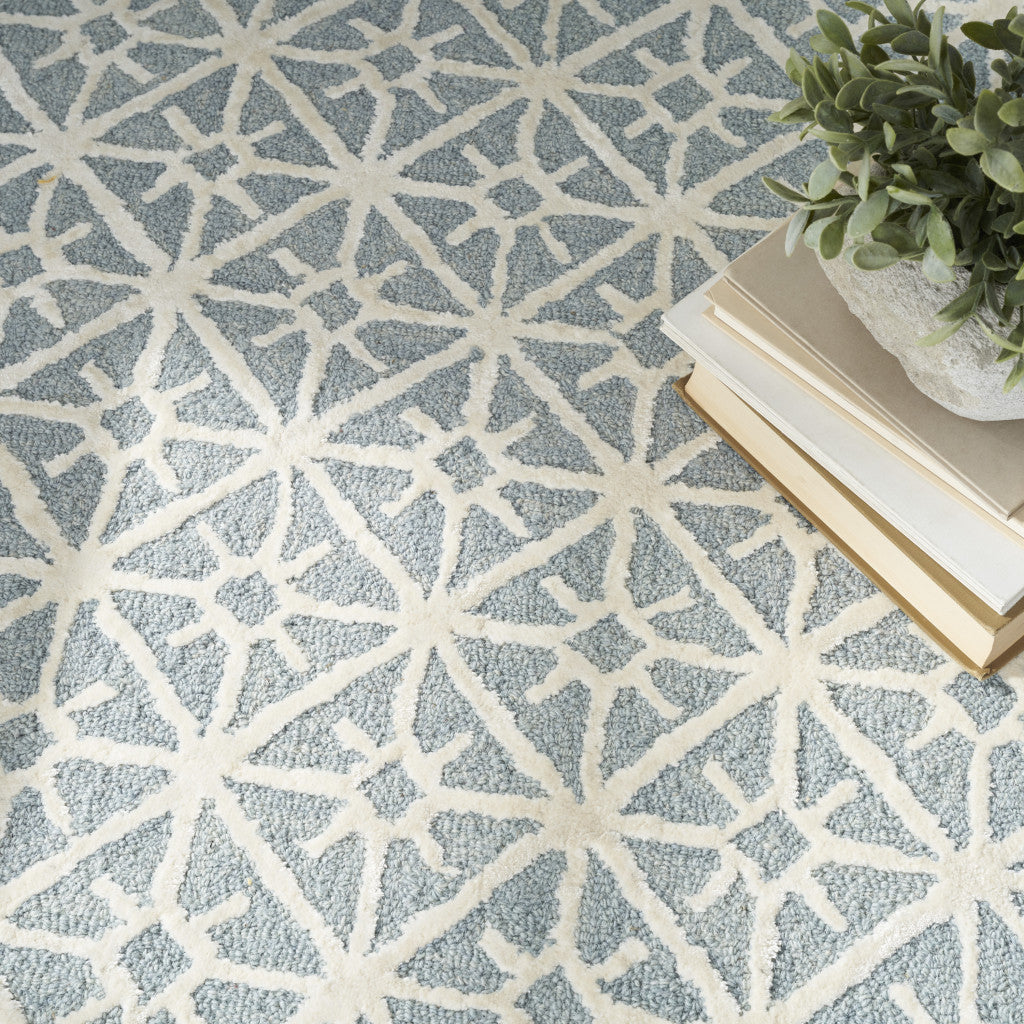 4' x 6' Light Blue and White Geometric Hand Tufted Area Rug