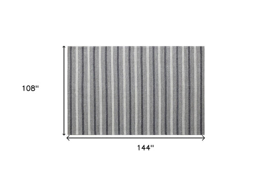 9' x 12' Gray Wool Striped Hand Woven Area Rug