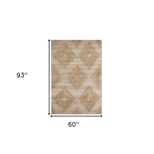 5' x 8' Brown Geometric Hand Woven Area Rug