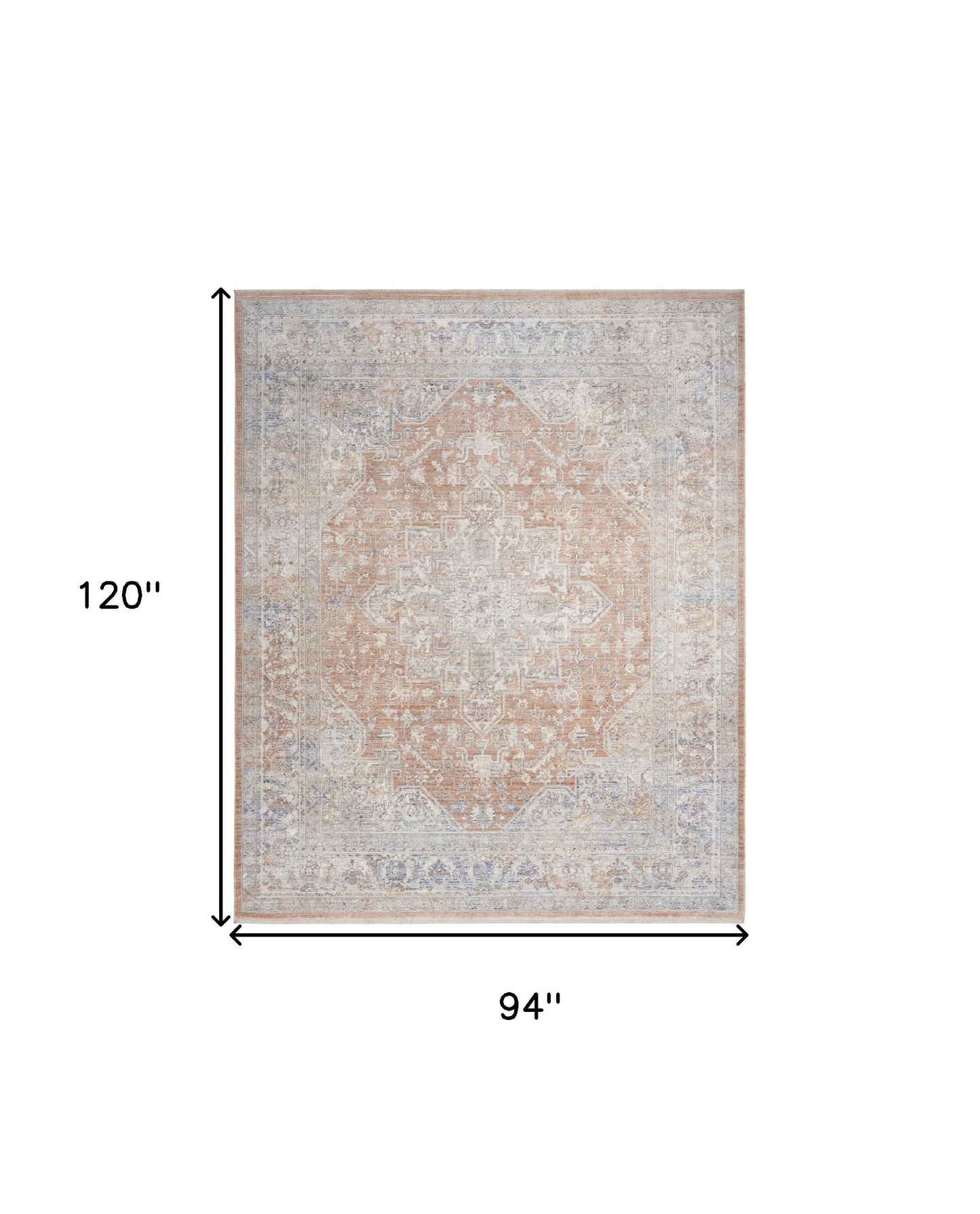 8' x 10' Brown and Blue Oriental Power Loom Distressed Area Rug With Fringe