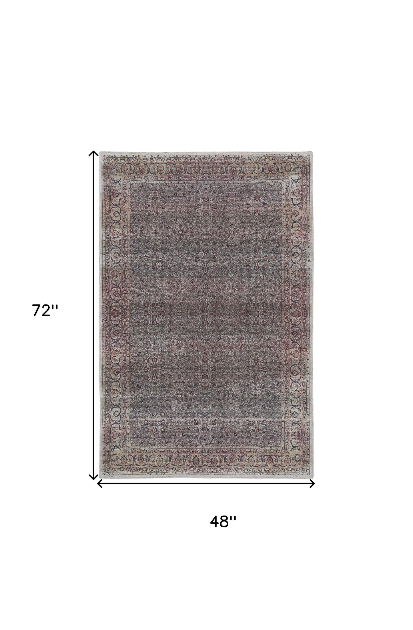 4' x 6' Ivory Blue and Gray Oriental Power Loom Distressed Washable Non Skid Area Rug